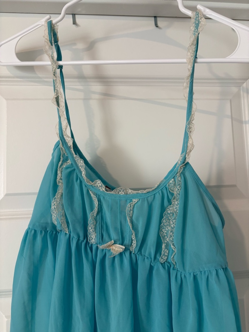 Victoria's Secret Aqua Chiffon Babydoll with Cream Lace Trim - Picture 2 of 4